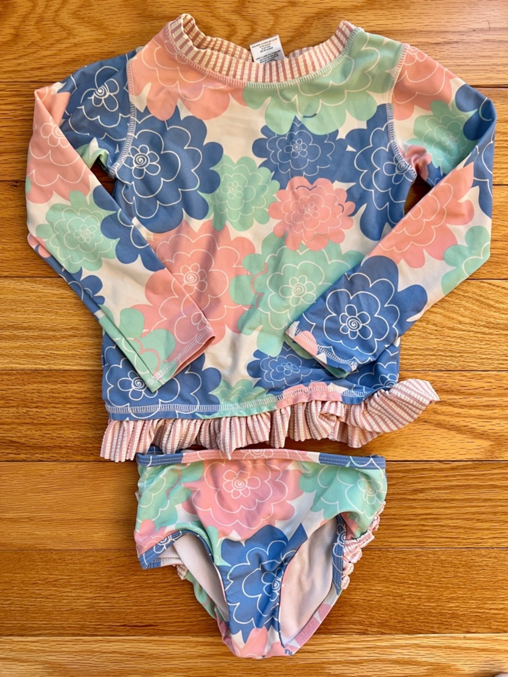 Ruffle Butts 2pc Rash Guard Swimsuit Set 4T Floral Long Sleeve Swim
